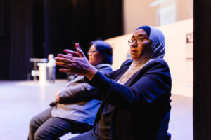 Wan Zuraidah Abu (left) and Goh Soo Leng (right) from Malaysian Federation of the Deaf, as the sign language interpreters