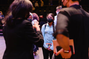 Participants networking in the brief gaps of time during breaks